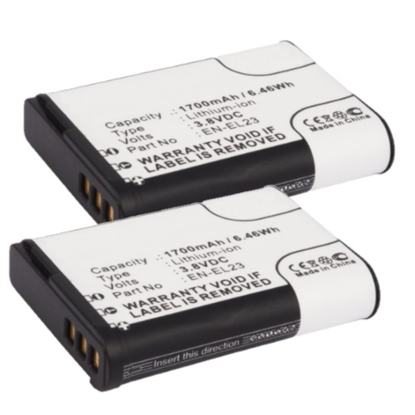 2 stuks Nikon EN-EL23 / VFB11702 accu's (3.8 V, 1700 mAh, 123accu huismerk)  ANI00315 - 1