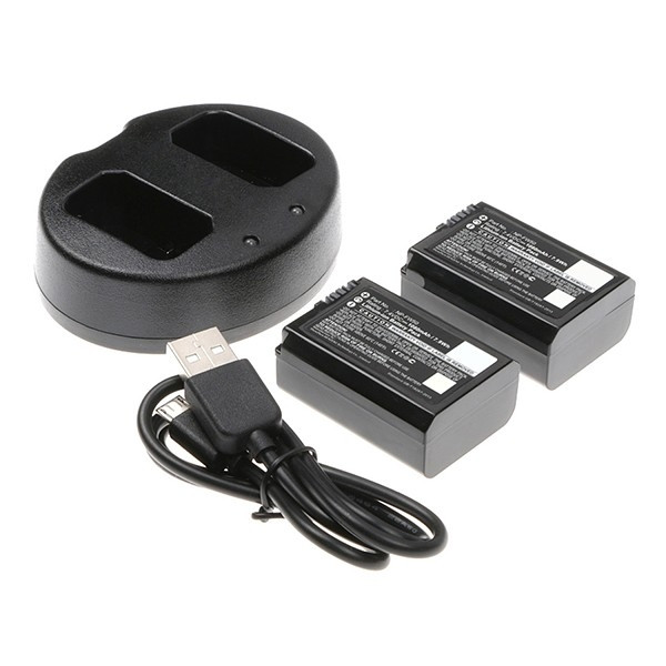 2 stuks Sony NP-FW50 accu's en USB dubbellader (7.4V, 1080 mAh,123accu huismerk)  ASO00806 - 1
