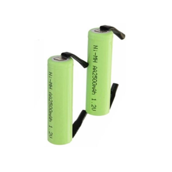 2 stuks oplaadbare AA batterijen met soldeerlippen (1.2V, 2500 mAh, Ni-Mh, 123accu huismerk) ABR00009 - 1