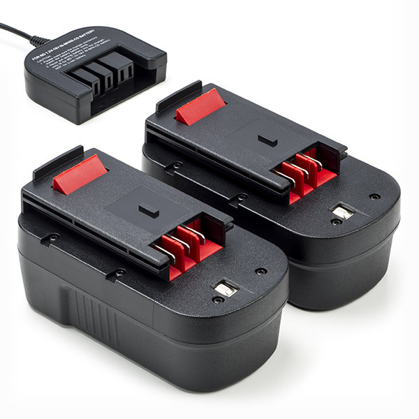 2x Black & Decker A1718 / A18 / HPB18 accu's + lader (18 V, 2.0 Ah, 123accu huismerk)  ABL00441 - 1
