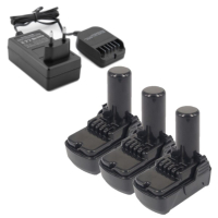 3 stuks: Hitachi - Hikoki BCL1015 / BCL1030 + lader accu's (10.8 V, 2.0 Ah, Li-ion, 123accu huismerk) AHI00345