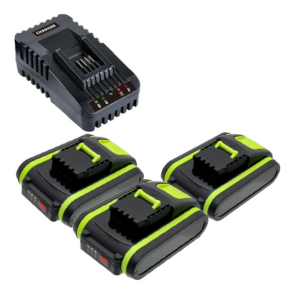 3 stuks: Worx PowerShare WA3604 / 20V Max accu's + oplader (20 V, 2.5 Ah, 123accu huismerk) AWO00130 - 1