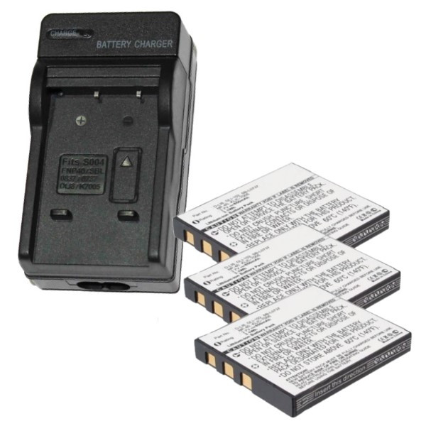 3x FujiFilm NP-40 accu + lader (3.7 V, 850 mAh, 123accu huismerk)  AFU00321 - 1