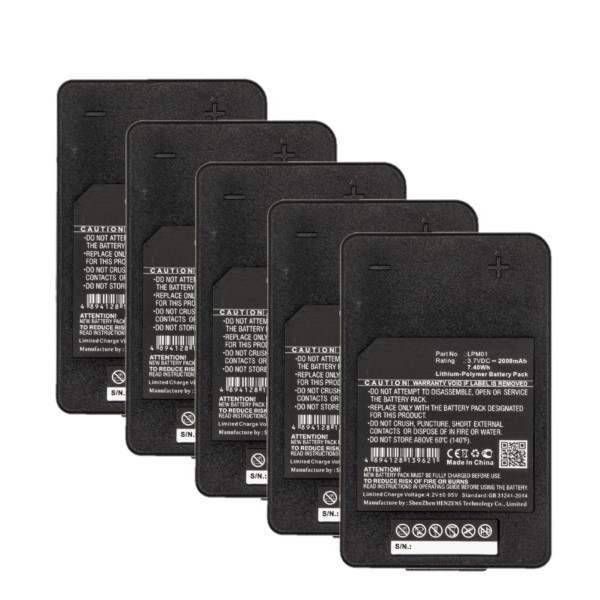 5 stuks: Autec LPM01 accu's (3.7 V, 2.0 Ah, Li-pl, 123accu huismerk)  AAU00198 - 1