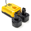 Aanbieding: 2x  DeWalt DE9036 accu + Lader (9.6 V, 1.5 Ah, 123accu huismerk)