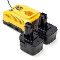 Aanbieding: 2x DeWalt DE9074 accu + Lader (12 V, 1.5 Ah, 123accu huismerk)  ADE01182