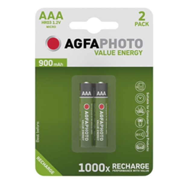 Agfaphoto Oplaadbare AAA / HR03 Ni-Mh Batterijen (2 stuks, 900 mAh) 290022 - 1