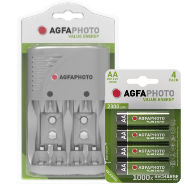 Agfaphoto Value Energy Charger + oplaadbare AA Ni-Mh batterijen (4 stuks 2300 mAh)  AAG00098 - 1