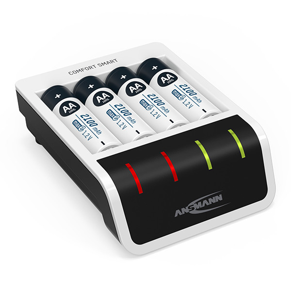 Ansmann Comfort Smart USB snellader + oplaadbare AA Ni-MH batterijen (4 stuks, 2100 mAh) AAN00198 - 1
