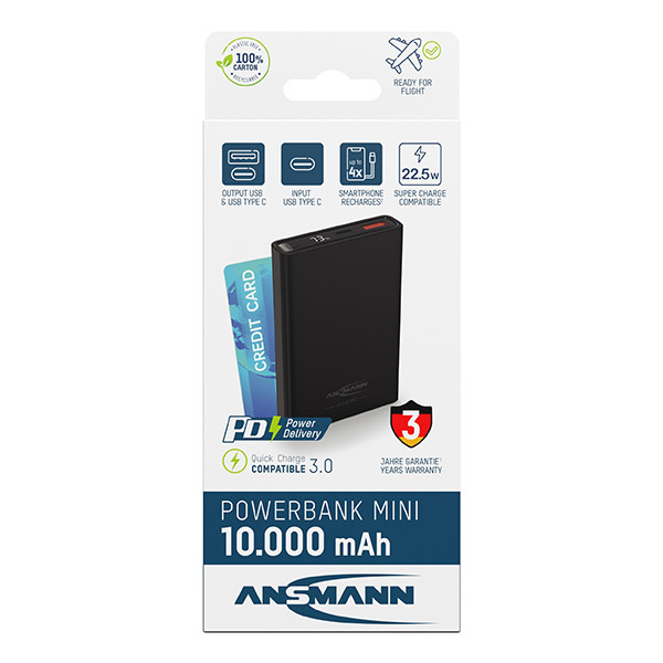 Ansmann Mini Powerbank PD3.0 + QC3.0/Huawei Supercharge zwart (22.5W, 10.000 mAh) AAN00241 - 4