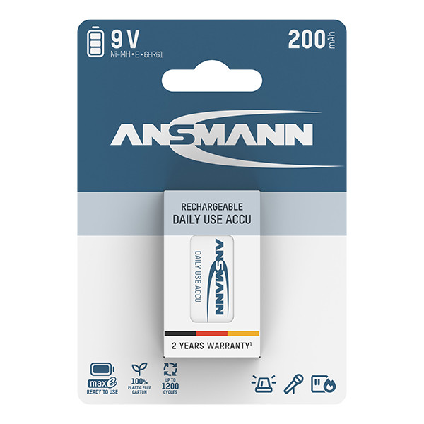 Ansmann Oplaadbare 9V / E-block / 6HR61 Ni-MH Batterij (1 stuk, 200 mAh) AAN00269 - 2