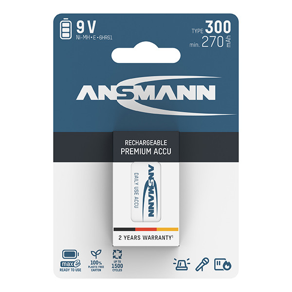 Ansmann Oplaadbare 9V / E-block / 6HR61 Ni-MH Batterij (1 stuk, min. 270 mAh) AAN00270 - 2
