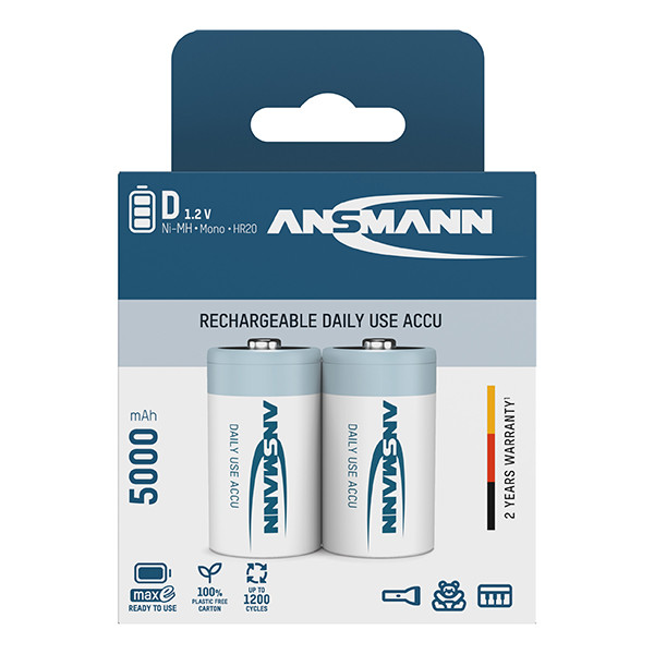 Ansmann Oplaadbare D / HR20 Ni-MH Batterijen (2 stuks, 5000 mAh) AAN00267 - 2