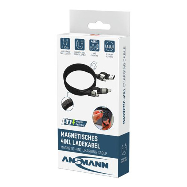 Ansmann USB-A + USB-C naar USB-C + Lightning magnetische oplaadkabel 1,2 meter (zwart) AAN00313 - 3