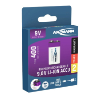 Ansmann USB-C Oplaadbare E-Block 9V Li-ion Batterij (1 stuk, 340 mAh)  AAN00097