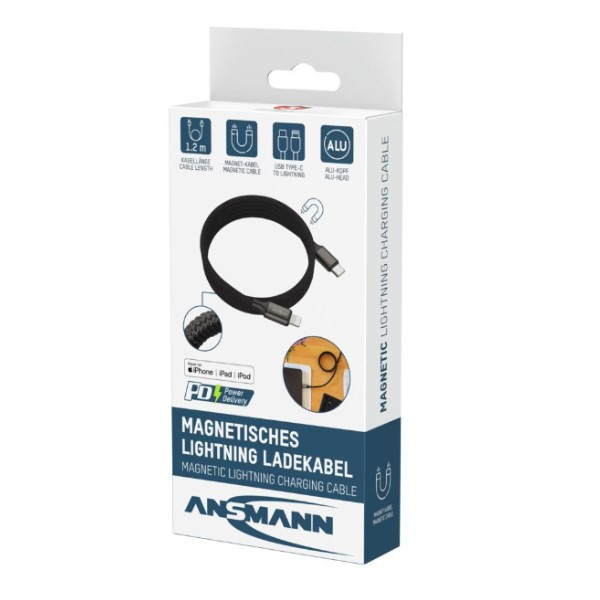 Ansmann USB-C naar Lightning magnetische oplaadkabel 1,2 meter (27W, zwart) AAN00311 - 2