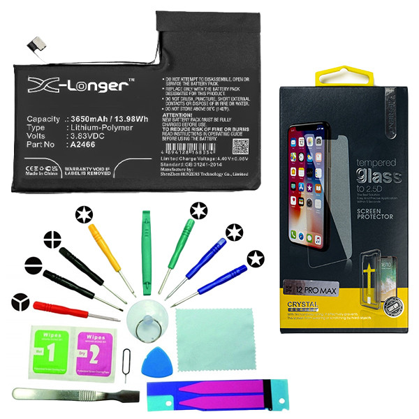 Apple iPhone 12 Pro Max / A2466 accu met toolkit en screenprotector (3.83 V, 3650 mAh, 123accu huismerk) AAP00751 - 1