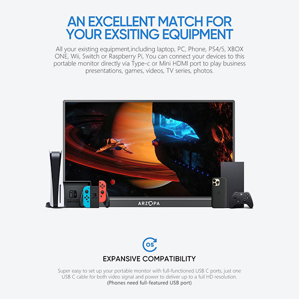 Arzopa A1M portable monitor 17,3" | 1920 x 1080 | 1x USB-C + 1x Mini HDMI AAR00217 - 6