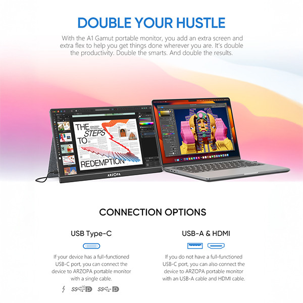 Arzopa A1 portable monitor 15,6" | 1920 x 1080 | 2x USB-C + 1x Mini HDMI AAR00214 - 5