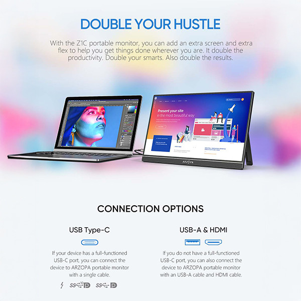 Arzopa Z1C portable monitor 16,1" | 1920 x 1080 | 2x USB-C + 1x Mini HDMI AAR00215 - 3