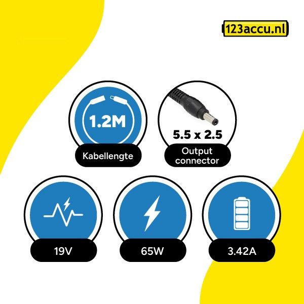 Asus adapter (19 V, 3.42 A, 65 W, 5.5 x 2.5 plugmaat, 123accu huismerk) AAS00060 - 4