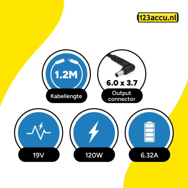 Asus adapter (19 V, 6.32 A, 120 W, 6.0 x 3.7 plugmaat, 123accu huismerk) AAS00825 - 4