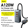 Baseus 4-poorts USB auto snellader met verlengsnoer 3x USB en 1x USB-C (120W, grijs)  ABA00168 - 5