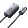 Baseus 4-poorts USB auto snellader met verlengsnoer 3x USB en 1x USB-C (120W, grijs)  ABA00168 - 1