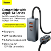 Baseus 4-poorts USB auto snellader met verlengsnoer 3x USB en 1x USB-C (120W, grijs)  ABA00168 - 4