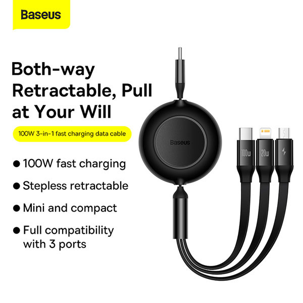 Baseus Bright Mirror 2 USB 3-in-1 kabel voor micro USB / USB-C / Lightning (100W, zwart)  ABA00202 - 4