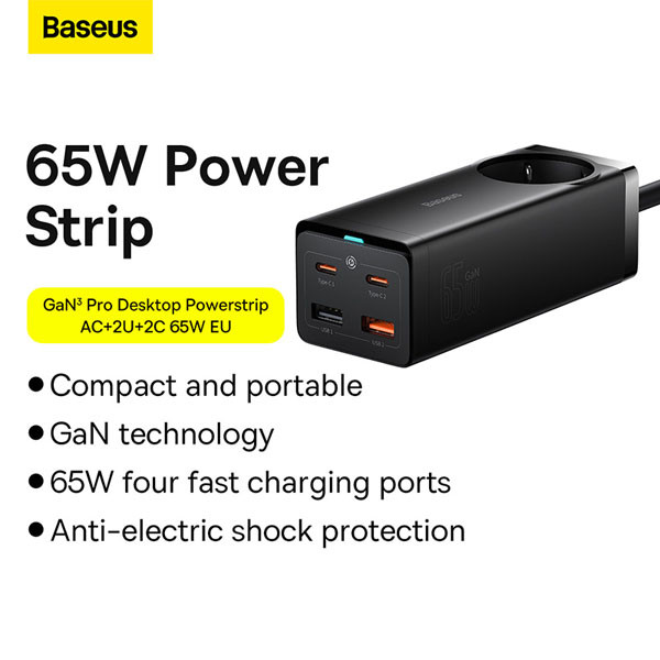 Baseus GaN3 Pro 5-poorts Powerstrip (65W)  ABA00195 - 7