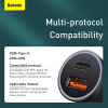 Baseus Pro 2-poorts USB auto snellader USB-A en USB-C + bedrading USB voor Type-C 5A 1 meter (40W, donkergrijs)  ABA00162 - 6