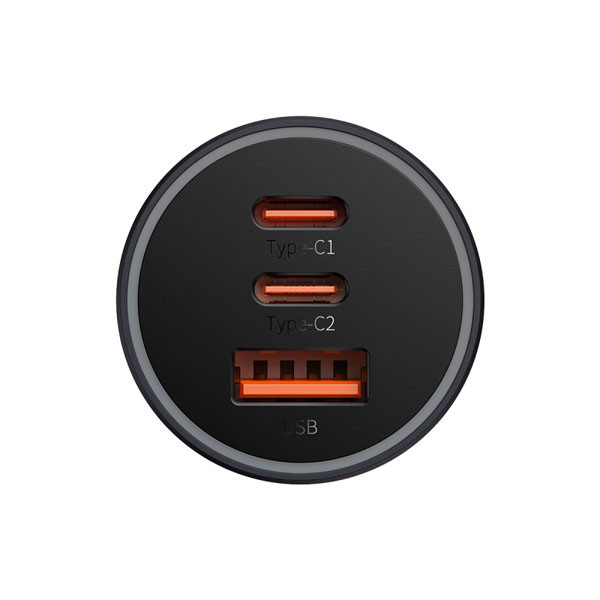 Baseus Pro 3-poorts USB snellader autolader 1x USB-A en 2x USB-C (65W, donkergrijs)  ABA00232 - 3