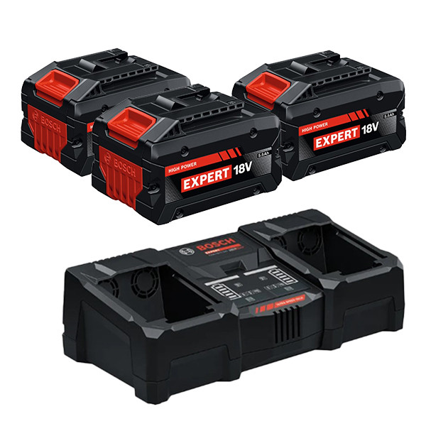 3 stuks: Bosch Expert EXBA18V-55 / 1600A036Z6 accu + duolader (18 V, 5.5 Ah, origineel) ABO00634 - 1
