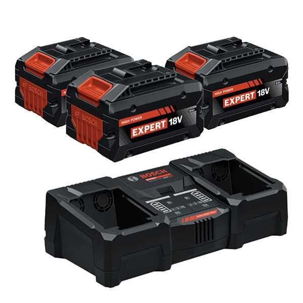 3 stuks: Bosch Expert EXBA18V-80 / 1600A036ZB accu + duolader (18 V, 8.0 Ah, origineel) ABO00638 - 1