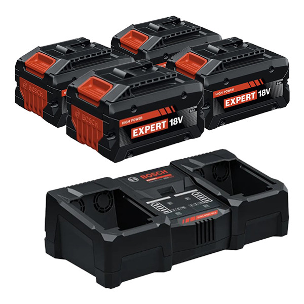 4 stuks: Bosch Expert EXBA18V-80 / 1600A036ZB accu + duolader (18 V, 8.0 Ah, origineel) ABO00639 - 1