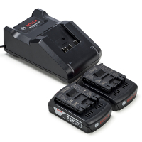 Bosch Starterset: 2x Bosch GBA 18V / 1607A350MA accu's + lader (18 V, 2.0 Ah, origineel)  ABO00485
