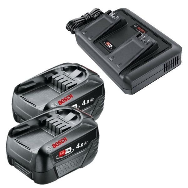 Startset: 2 stuks Bosch | Power For All 18 V | PBA 18V | 1600A011T8 accu's + dubbellader (18 V, 4.0 Ah, origineel) ABO00681 - 1