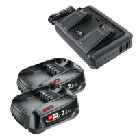 Startset: 2 stuks Bosch | Power For All 18 V | PBA 18 V | 1600A005B0 accu's + dubbellader (18 V, 2.5 Ah, origineel) ABO00685