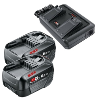 Startset: 2 stuks Bosch | Power For All 18 V | PBA 18 V | 1600A00DD7 accu's + dubbelader (18 V, 6.0 Ah, origineel) ABO00684