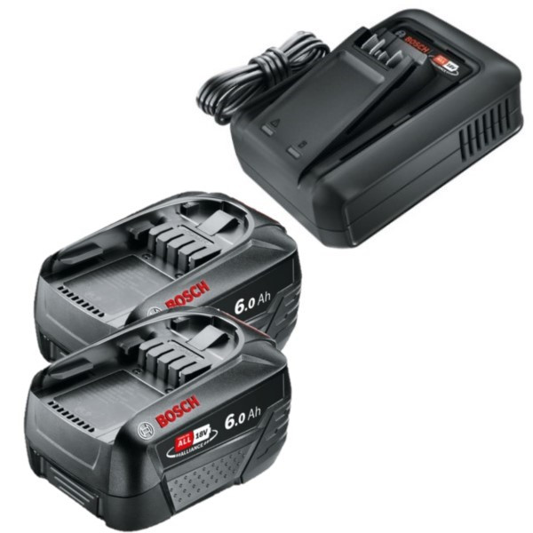 Startset: 2 stuks Bosch | Power For All 18 V | PBA 18 V | 1600A00DD7 accu's + oplader (18 V, 6.0 Ah, origineel) ABO00683 - 1