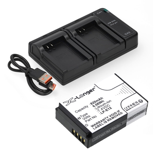 Canon LP-E12 accu met USB-C double slot oplader (7.4 V, 820 mAh, 123accu huismerk) ACA00838 - 1