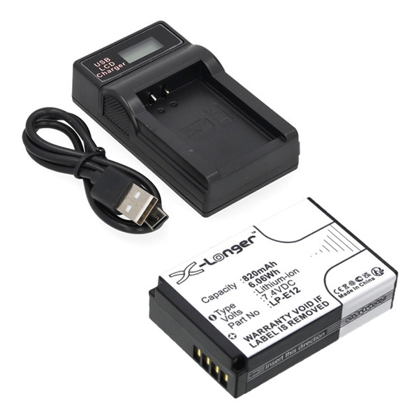 Canon LP-E12 accu met USB-C single slot oplader (7.4 V, 820 mAh, 123accu huismerk) ACA00836 - 1