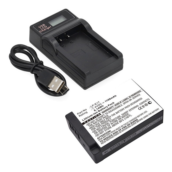 Canon LP-E17 / 9967B002 accu met USB-C single slot oplader (1100 mAh, 7.4 V, 123accu huismerk) ACA00841 - 1