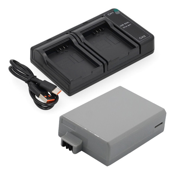 Canon LP-E5 accu met USB-C double slot oplader (7.4 V, 1080 mAh, 123accu huismerk) ACA00817 - 1