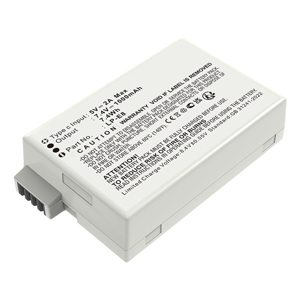 Canon LP-E8 accu met USB-C oplaadpoort (7.4 V, 1000 mAh, 123accu huismerk) ACA00776 - 1