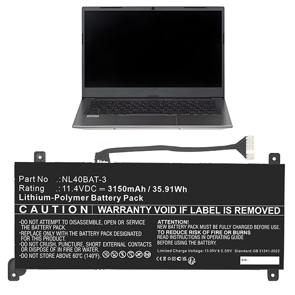 Clevo NL40BAT-3 accu (11.4 V, 3150 mAh, 123accu huismerk) ACL00104 - 1