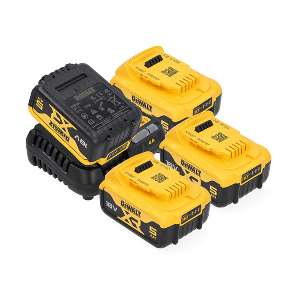 Startset: 4x DeWalt DCB184 XR Li-ion accu's + lader (18 V, 5.0 Ah, origineel) ADE01218 - 1