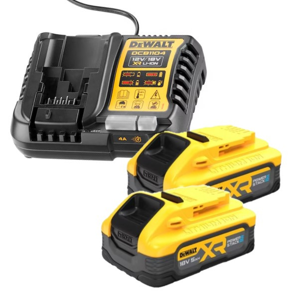 DeWalt Startset 2x DeWalt DCBP518-XJ XR Powerstack Li-ion accu's + lader (18 V, 5.0 Ah, origineel)  ADE01385 - 1