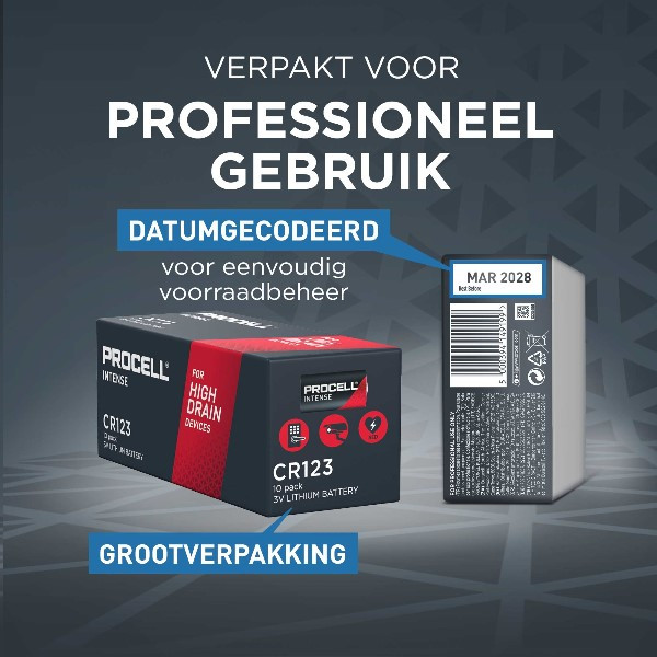 Duracell Aanbieding: Duracell Procell Intense CR123 / CR123A Lithium Batterijen (100 stuks, 3V, 1600 mAh)  ADU00247 - 5